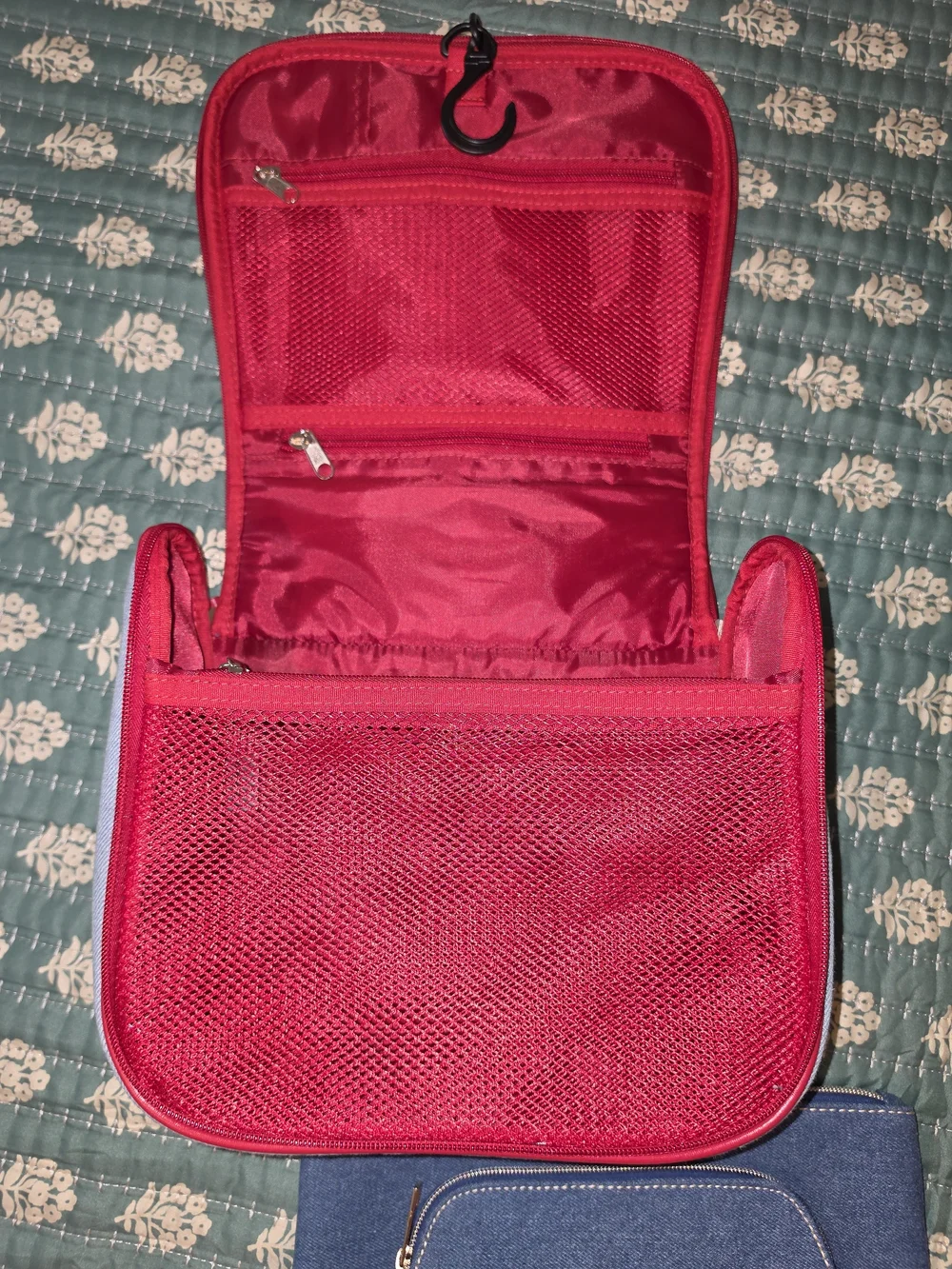 True Religion Men’s Light Blue and Denim Travel Bag Set with Red Trim